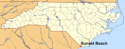 NC map showing location osf Sunset Beach