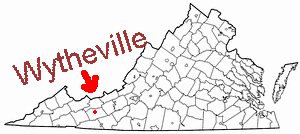 map of Viriginia showing location of Wytheville