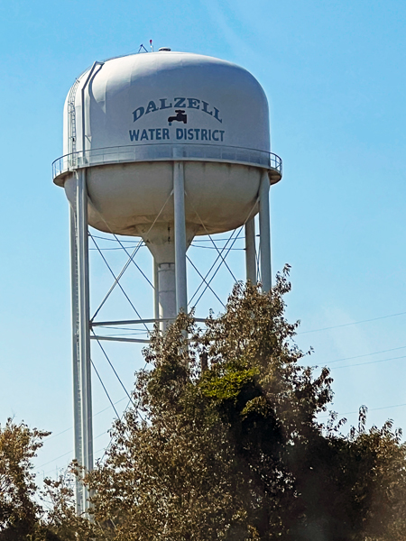 Dalzell Water District water tower.
