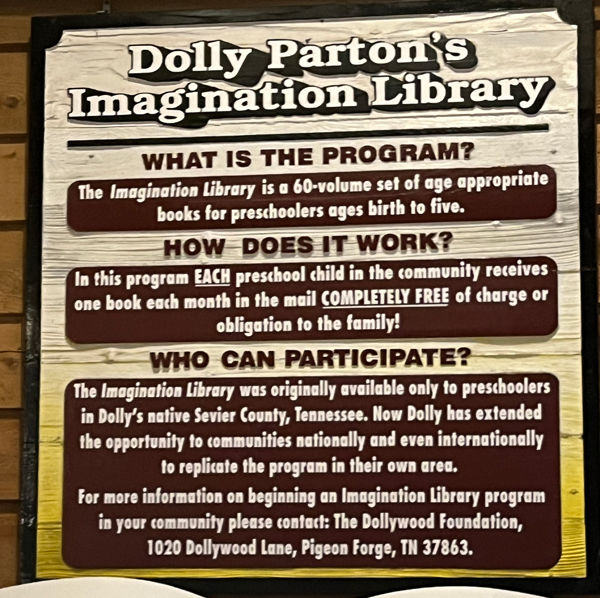 sign about Dolly's Imagination Library