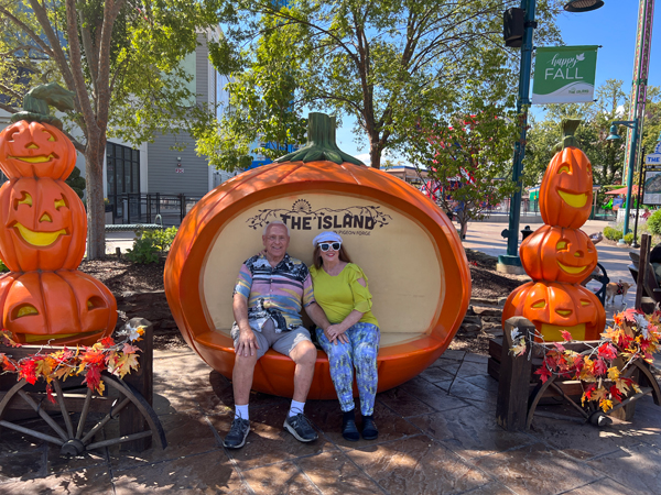 The two RV Gypsies relaxing in the Island pumpkin chair