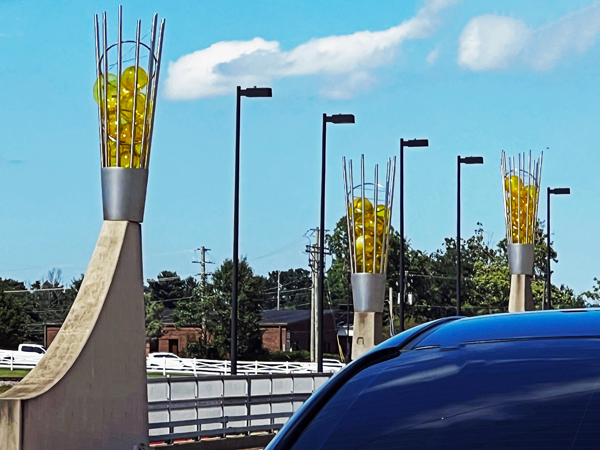 Globes on the Oliver Lewis Bridge