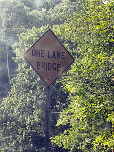 One-lane bridge sign