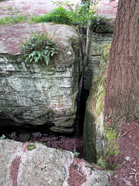 Looking down at the narrow passageways