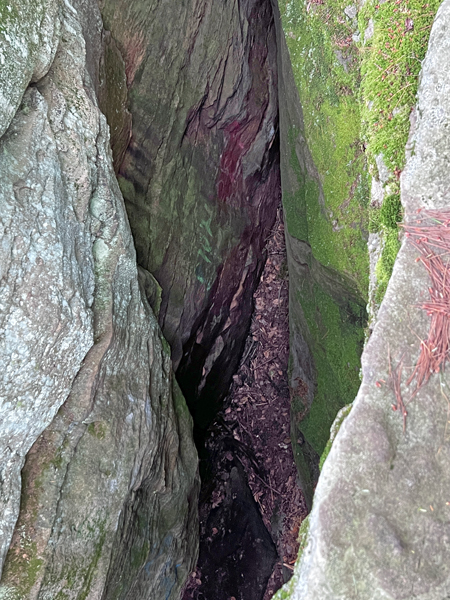 Looking down at the narrow passageways