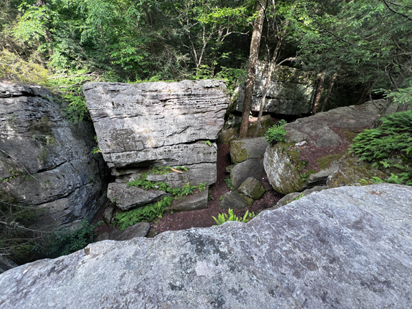 Looking down at the narrow passageways