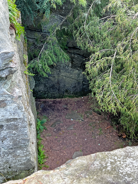 Looking down at the narrow passageways