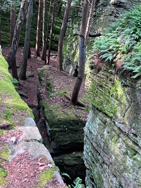 Looking down at the narrow passageways