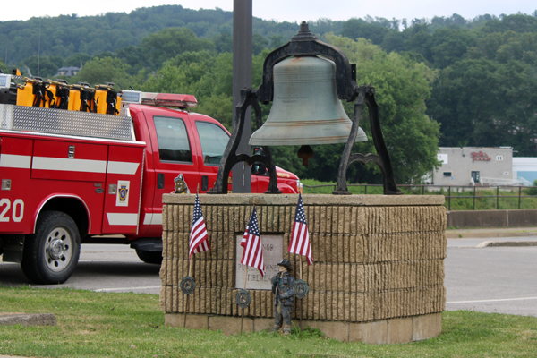 fire truck, bell and memorial