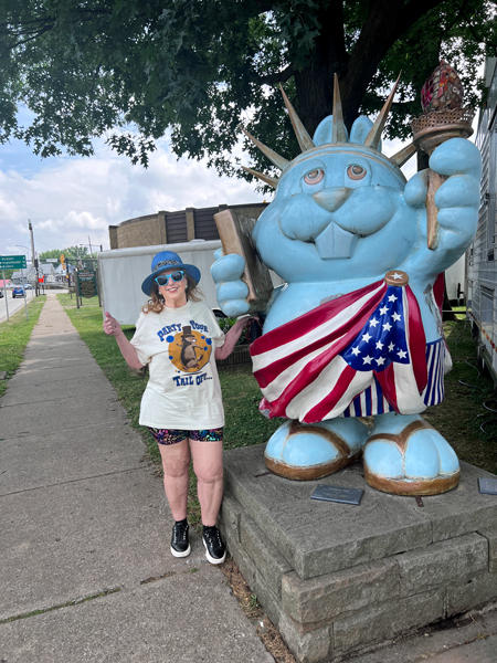 Karen Duquette and a groundhog Statue of Liberty