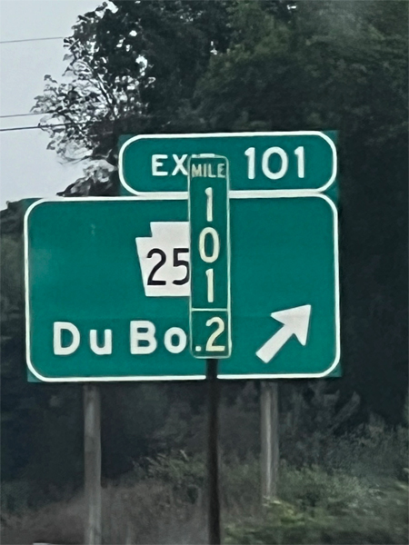 Exit 101 to Du Bois sign