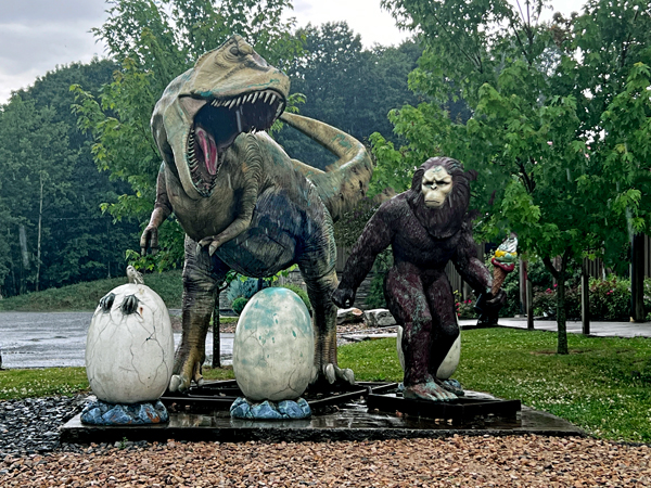 T-Rex, two hatching critters and Bigfoot