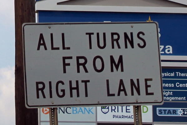 turn from right lane only sign