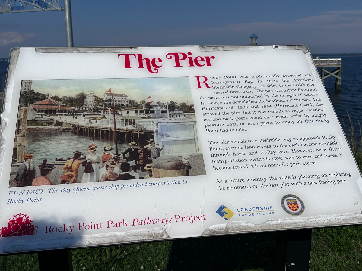 sign about the pier at Rocky Point