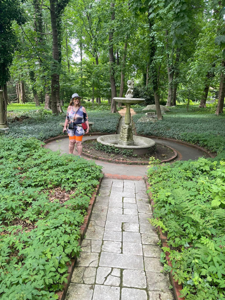 Karen Duquette at the dry fountain