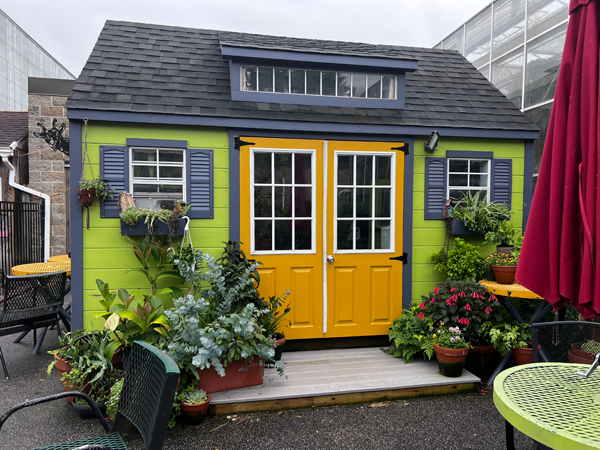 lime green and orange shed