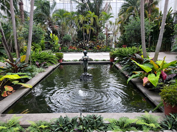 small pond and statue