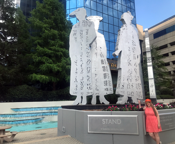 Karen Duquette at the Stand Monument in Raleigh NC