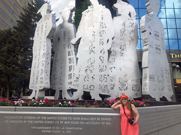 Karen Duquette at the Stand Monument in Raleigh NC