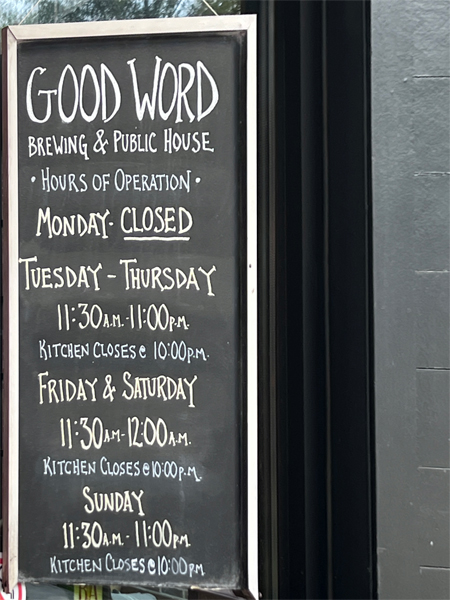 Good Word Brewing and Public House sign