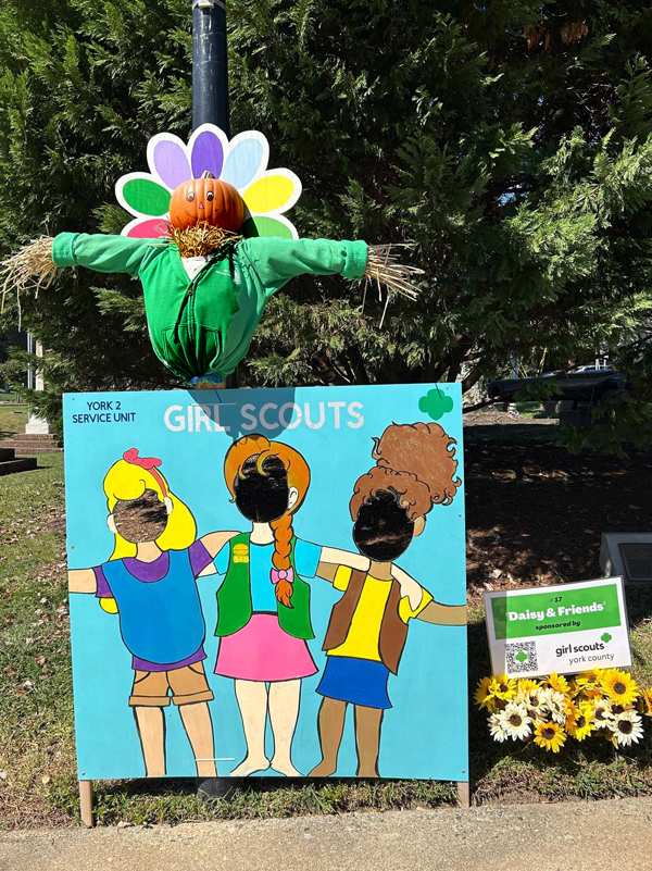 York 2 Girl Scouts Daisy scarecrow