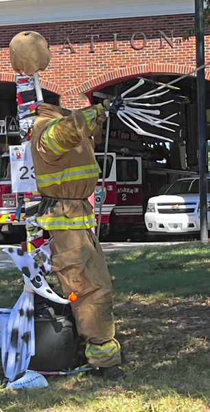 Fort Mill Fire Department scarecrow and dog