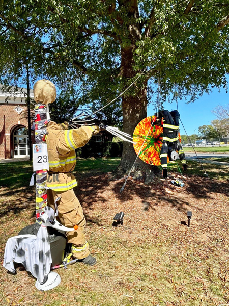 Fort Mill Fire Department scarecrow and dog