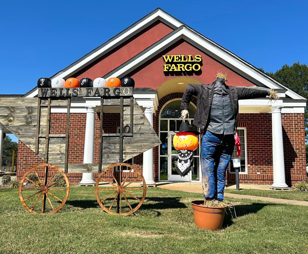 Wells Fargo Bank headless scarecrow