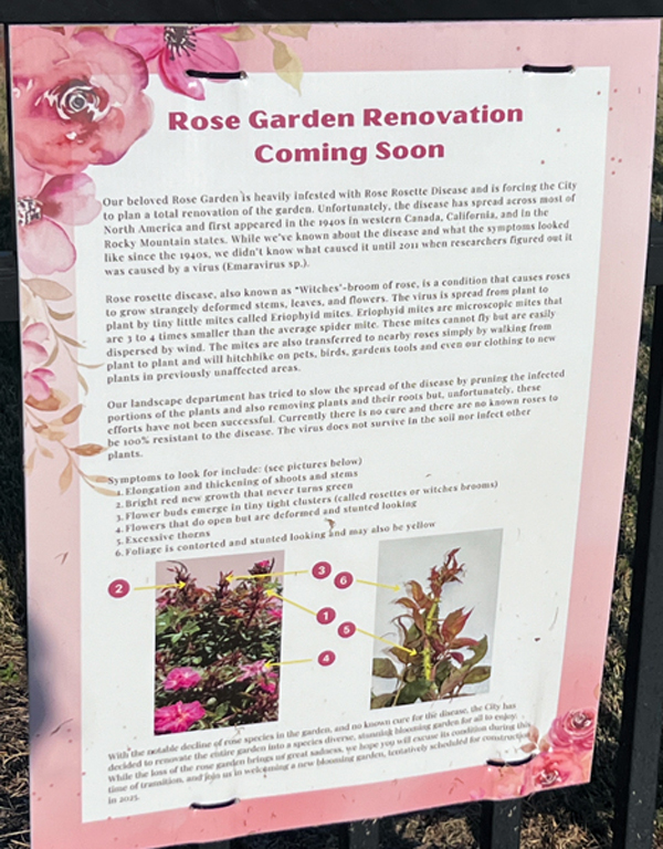 Rose Garden Renovation sign