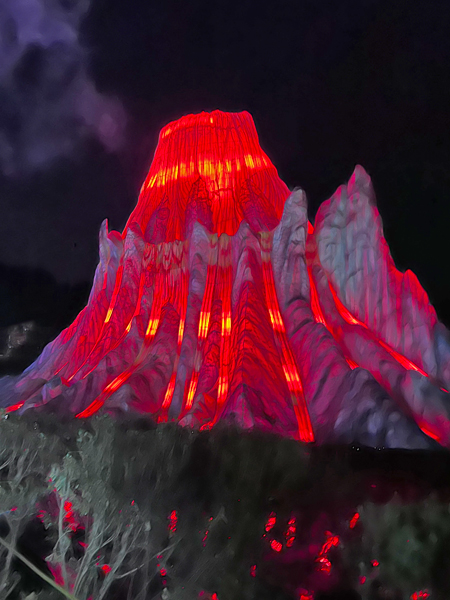 volcano at night