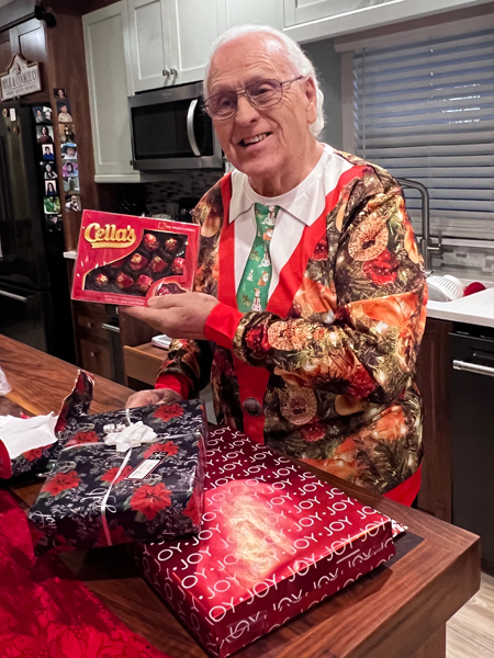 Lee Duquette with his Christmas gifts