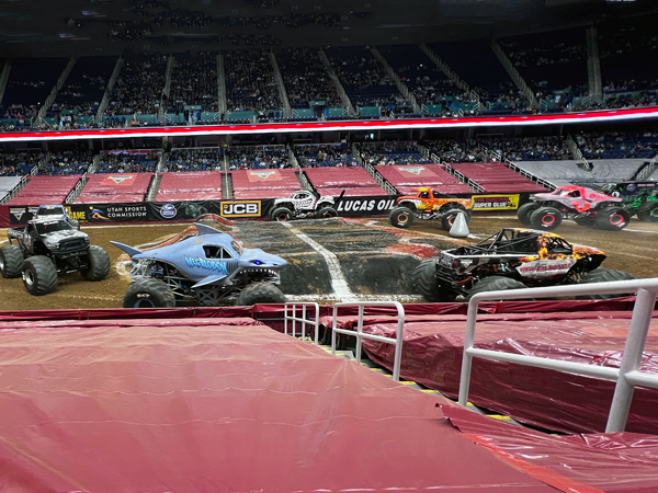 All 8 of the Monster Trucks paraded around the mound