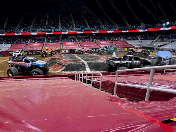 All 8 of the Monster Trucks paraded around the mound