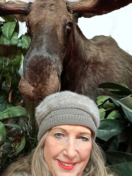 Karen Duquette and a moose