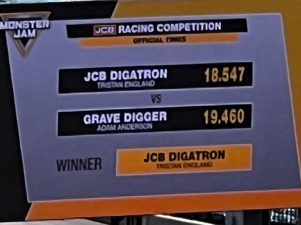 JCB Digatron beat Grave Digger Monster Truck