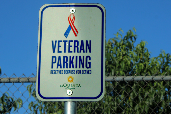 One Veteran Parking sign