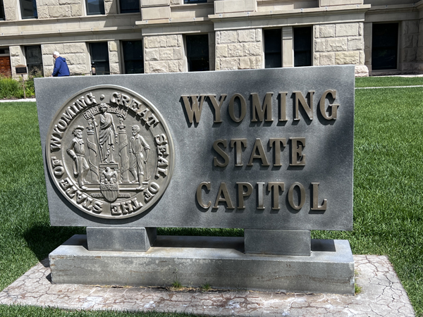 Wyoming State Capitol sign and emblem