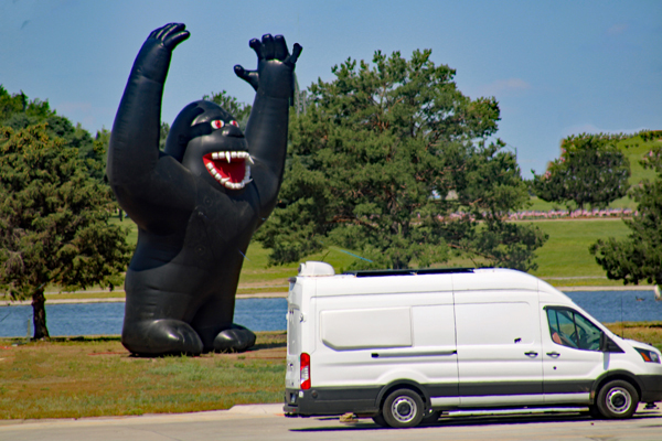 gorilla and a van