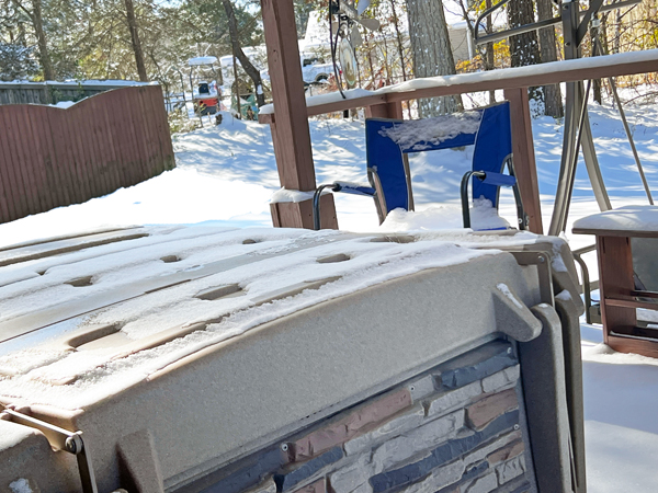 snow on hot tub