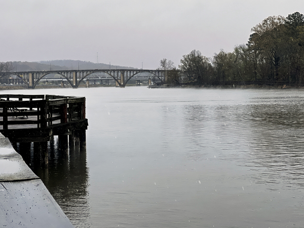 Snowflakes falling in the River
