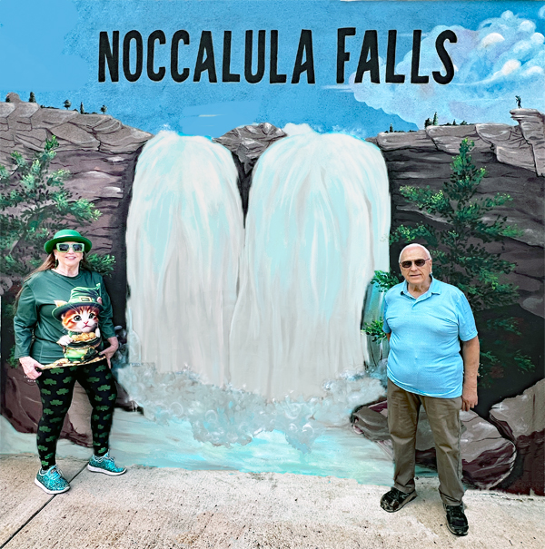 Karen and Lee Duquette by a Noccalula Falls mural