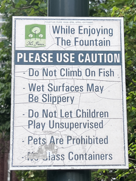 Fountain Behaviour sign at the Green