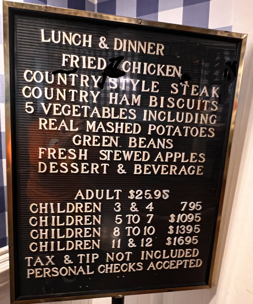 Daniel Boone Inn menu