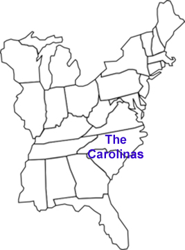 Eastern USa map showing location of The Carolinas