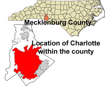 map showing Mecklenburg County NC