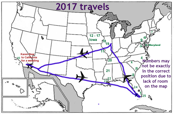 2017 travel map for the two RV Gypsies