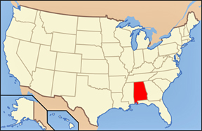 USA map showing location of Alabama