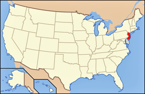 USA map showing the location of NJ