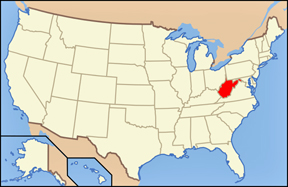 USA map showing location of West Virginia