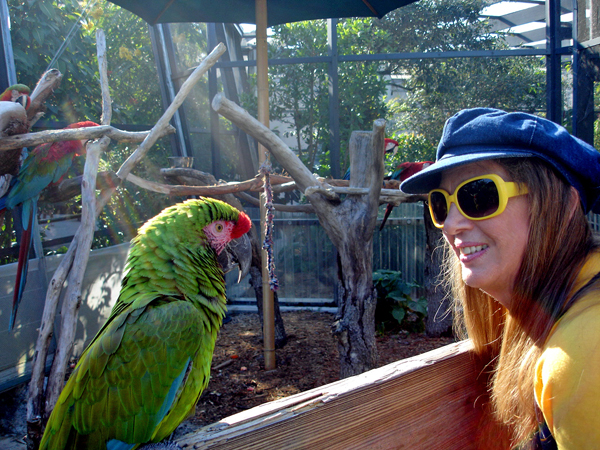 Karen Duquette and a parrot